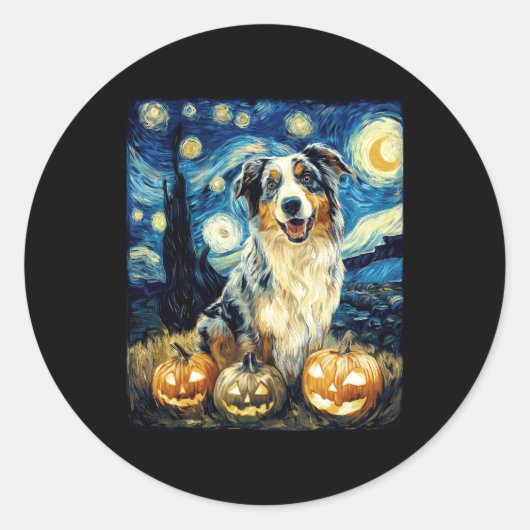 Cute Australian Shepherd Dog Halloween Jack O Lant ラウンドシール (正面)