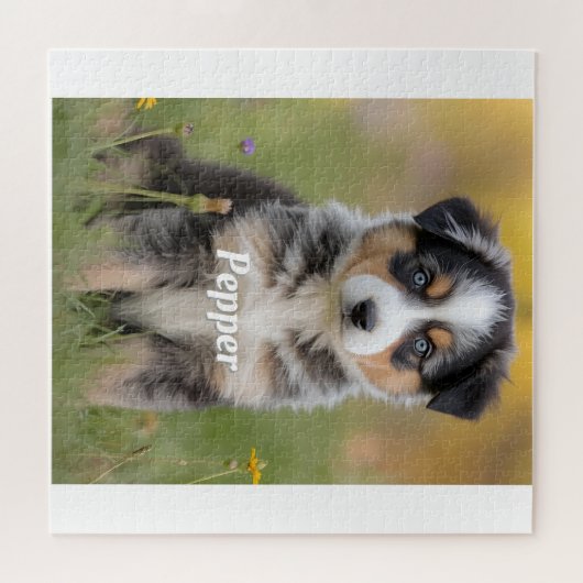 Cute Australian Shepherd Personalized ジグソーパズル (横)