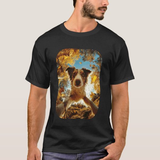 Cute Australian Shepherd Selfie Fall Leaves Autumn Tシャツ (正面)