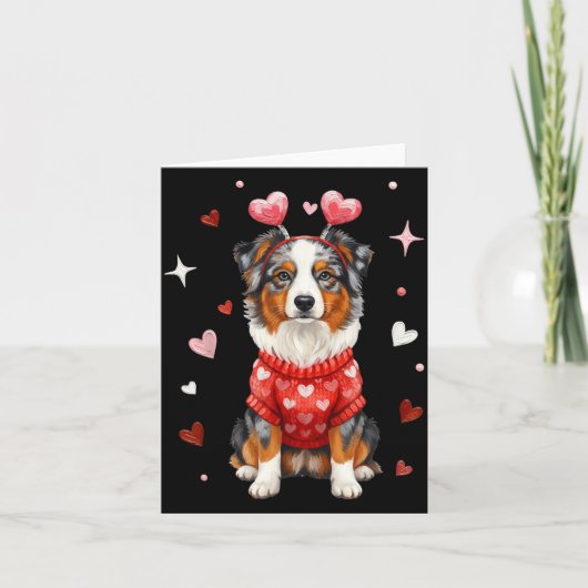 Cute Australian Shepherd Valentine Heart Valentine カード (正面)