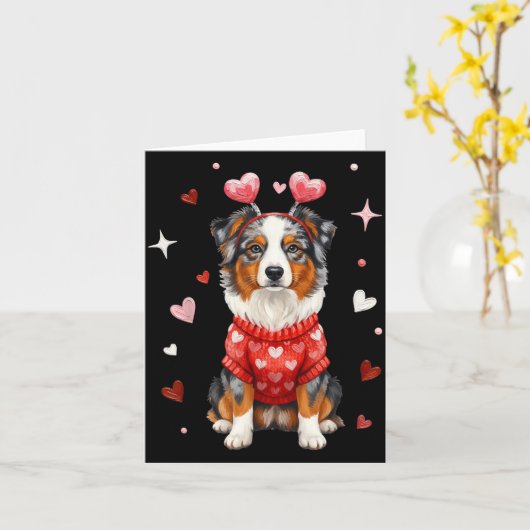 Cute Australian Shepherd Valentine Heart Valentine カード (黄色い花)
