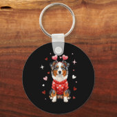 Cute Australian Shepherd Valentine Heart Valentine キーホルダー (正面)