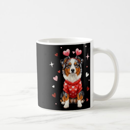 Cute Australian Shepherd Valentine Heart Valentine コーヒーマグカップ (右)