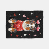 Cute Australian Shepherd Valentine Heart Valentine フリースブランケット (正面(横))