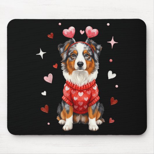 Cute Australian Shepherd Valentine Heart Valentine マウスパッド (正面)