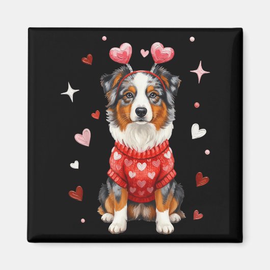 Cute Australian Shepherd Valentine Heart Valentine マグネット (正面)
