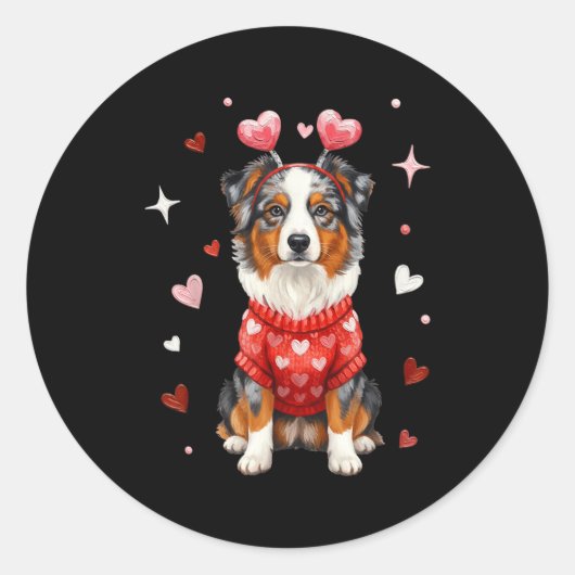 Cute Australian Shepherd Valentine Heart Valentine ラウンドシール (正面)