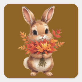 ​Cute Autumn Bunny with Fall Flowers Sticker スクエアシール