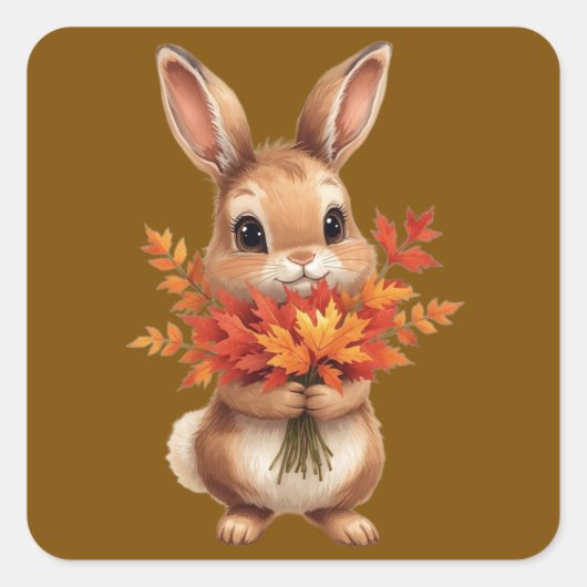 ​Cute Autumn Bunny with Fall Flowers Sticker スクエアシール (正面)