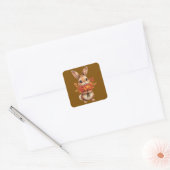 ​Cute Autumn Bunny with Fall Flowers Sticker スクエアシール (封筒)