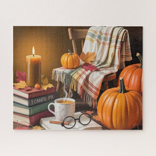 Cute Autumn Cozy Reading Scene ジグソーパズル (横)