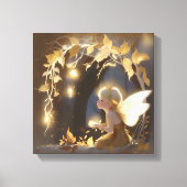Cute Autumn Fairy with Glowing Flowers キャンバスプリント (正面)