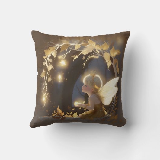 Cute Autumn Fairy with Glowing Flowers クッション (裏面)