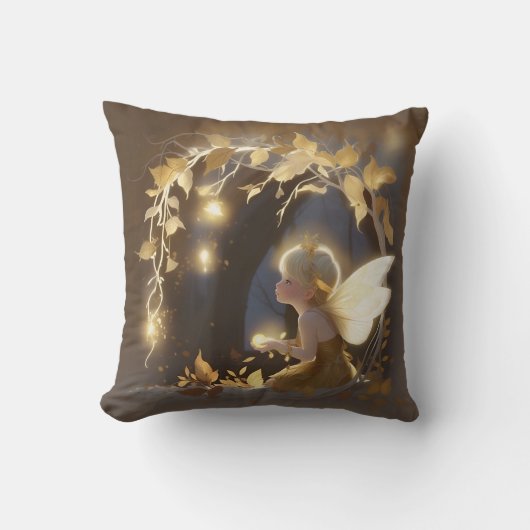 Cute Autumn Fairy with Glowing Flowers クッション (正面)