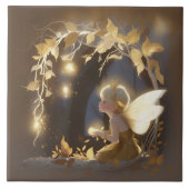 Cute Autumn Fairy with Glowing Flowers タイル (正面)