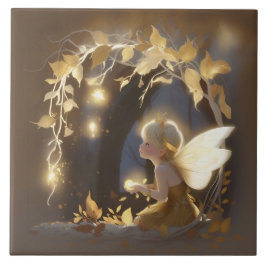Cute Autumn Fairy with Glowing Flowers タイル