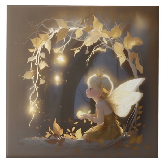 Cute Autumn Fairy with Glowing Flowers タイル (正面)