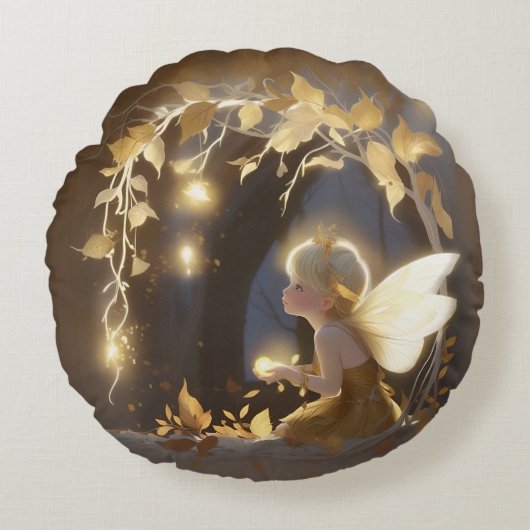 Cute Autumn Fairy with Glowing Flowers ラウンドクッション (正面)