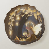 Cute Autumn Fairy with Glowing Flowers ラウンドクッション (裏面)