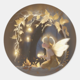 Cute Autumn Fairy with Glowing Flowers ラウンドシール