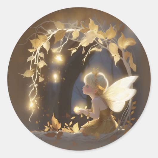 Cute Autumn Fairy with Glowing Flowers ラウンドシール (正面)