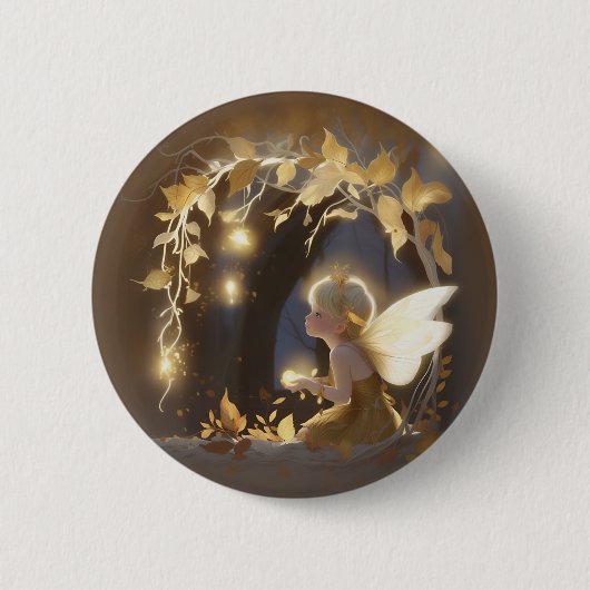 Cute Autumn Fairy with Glowing Flowers 缶バッジ (正面)