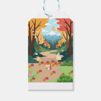 Cute Autumn Forest Animals Cozy Landscape Art Post ギフトタグ