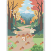 Cute Autumn Forest Animals Cozy Landscape Art Post シール (正面)