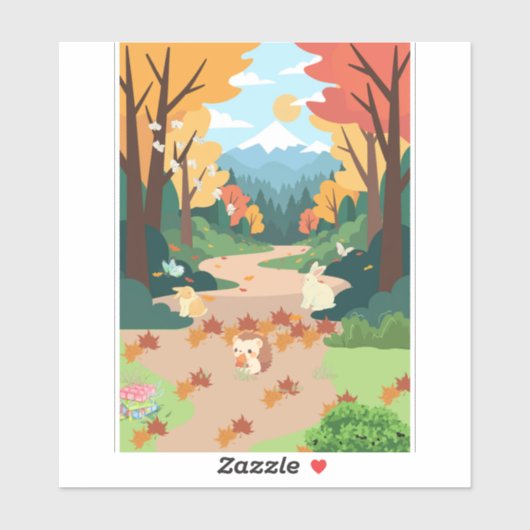 Cute Autumn Forest Animals Cozy Landscape Art Post シール (シート)