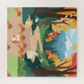 Cute Autumn Forest Animals Cozy Landscape Art Post ジグソーパズル (横)