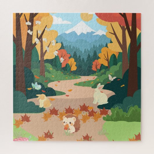 Cute Autumn Forest Animals Cozy Landscape Art Post ジグソーパズル (縦)