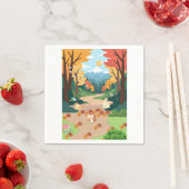 Cute Autumn Forest Animals Cozy Landscape Art Post スタンダードカクテルナプキン (インサイチュ)