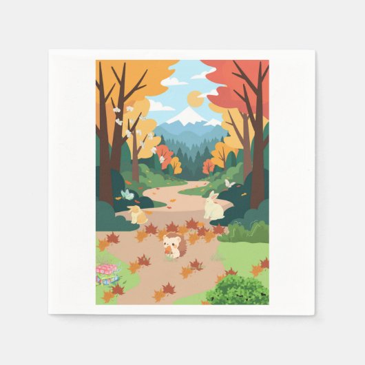 Cute Autumn Forest Animals Cozy Landscape Art Post スタンダードカクテルナプキン (正面)
