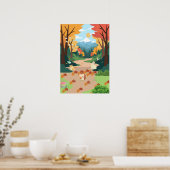 Cute Autumn Forest Animals Cozy Landscape Art Post ポスター (キッチン)