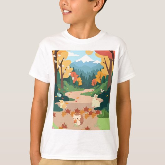 Cute Autumn Forest Animals Cozy Landscape Art Post Tシャツ (正面)