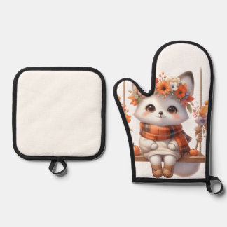 Cute Autumn Fox Kawaii Cottagecore Oven Mitt & Pot 鍋つかみ&鍋敷きセット