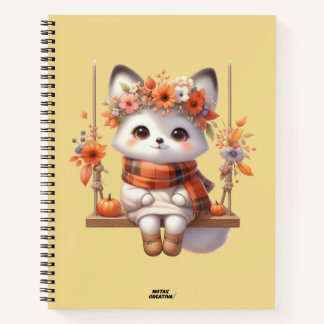 Cute Autumn Fox Kawaii Floral Cottagecore ノートブック