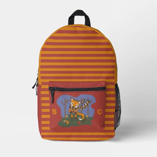 Cute Autumn Fox Kid Backpack with Initials プリントバックパック (正面)