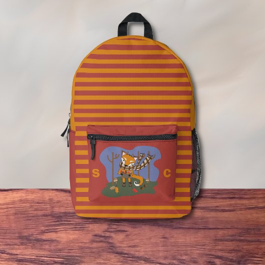 Cute Autumn Fox Kid Backpack with Initials プリントバックパック