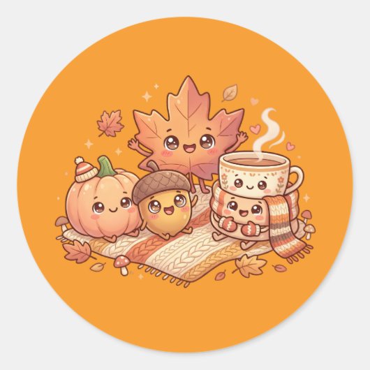 Cute Autumn Friends Sticker Sheet ラウンドシール (正面)