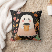 Cute Autumn Ghost with Pumpkin Coffee – Cozy Fall クッション (ブランケット)