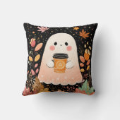 Cute Autumn Ghost with Pumpkin Coffee – Cozy Fall  クッション (裏面)