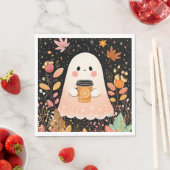 Cute Autumn Ghost with Pumpkin Coffee – Cozy Fall  スタンダードランチョンナプキン (インサイチュ)