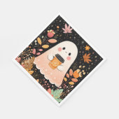 Cute Autumn Ghost with Pumpkin Coffee – Cozy Fall  スタンダードランチョンナプキン (角)