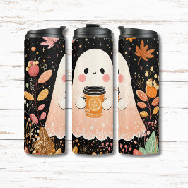 Cute Autumn Ghost with Pumpkin Coffee – Cozy Fall タンブラー