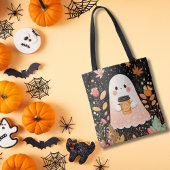 Cute Autumn Ghost with Pumpkin Coffee – Cozy Fall  トートバッグ