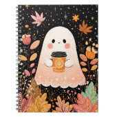 Cute Autumn Ghost with Pumpkin Coffee – Cozy Fall  ノートブック (正面)
