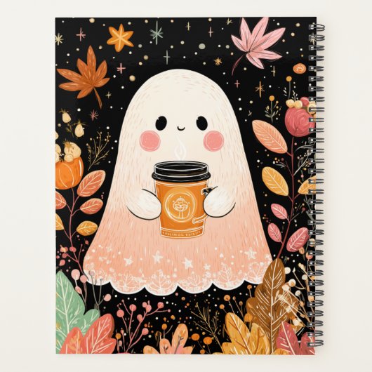 Cute Autumn Ghost with Pumpkin Coffee – Cozy Fall  プランナー手帳 (裏面)