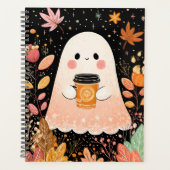 Cute Autumn Ghost with Pumpkin Coffee – Cozy Fall  プランナー手帳 (正面)