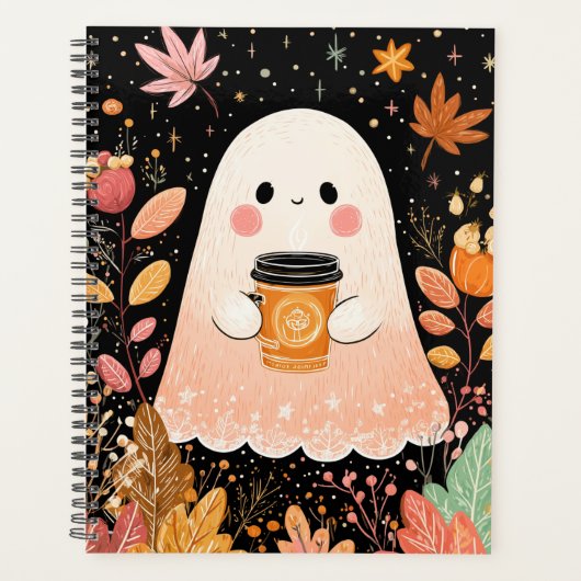Cute Autumn Ghost with Pumpkin Coffee – Cozy Fall  プランナー手帳 (正面)